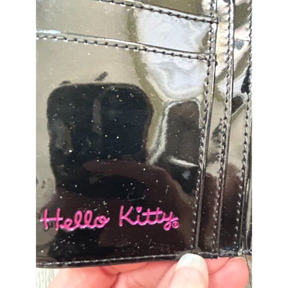 Hello Kitty Womens Black Shiny Patent Zip Around Embossed Loungefly Wallet - Picture 6 of 13